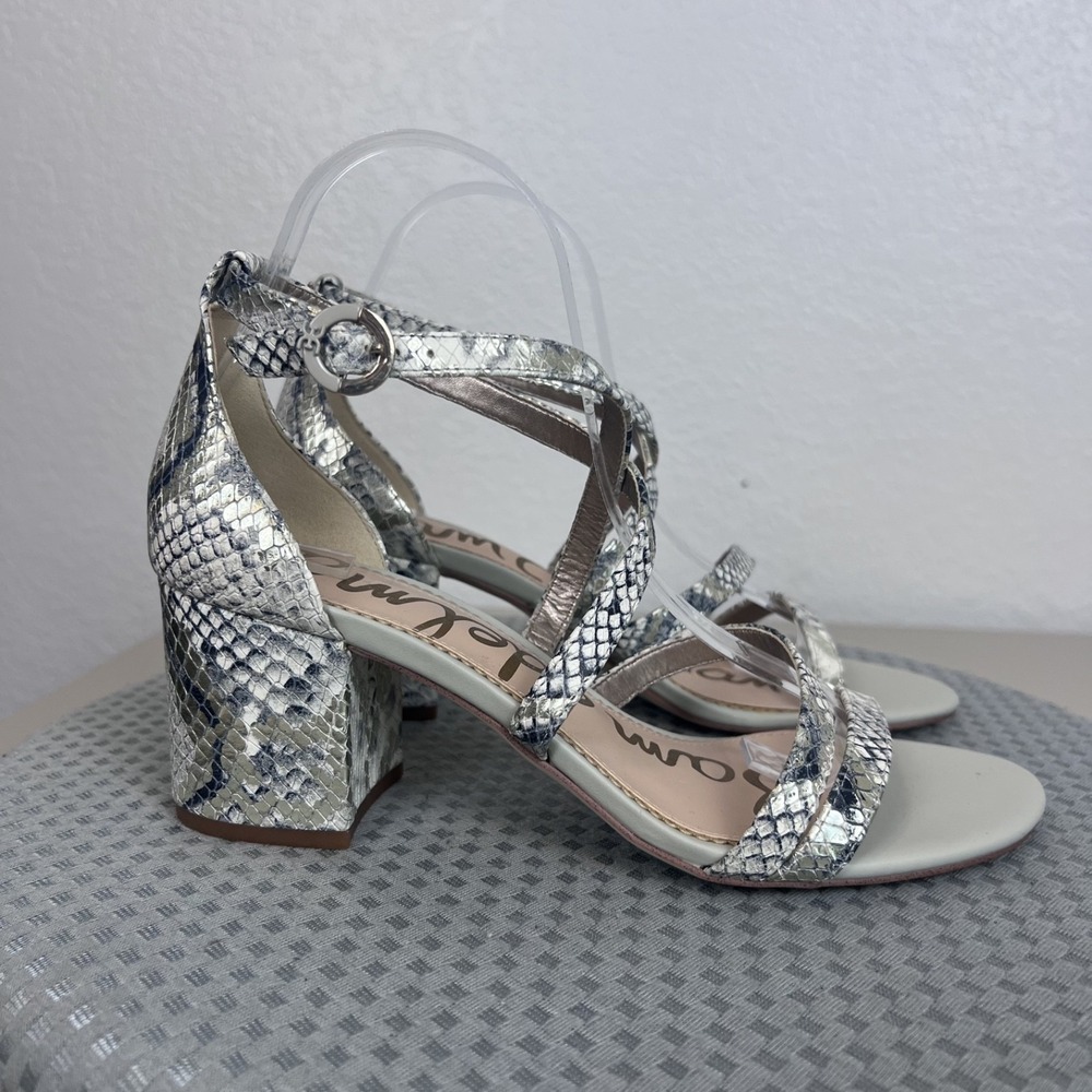 Sam Edelman Stacie Block Heel Sandals Womens 8.5 M Snake‎ Print Leather Strappy